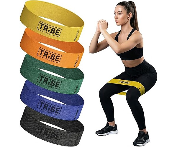 Tribe Lifting Fabric Resistance Bands for Working Out, 5-Band Set for Legs and Glutes