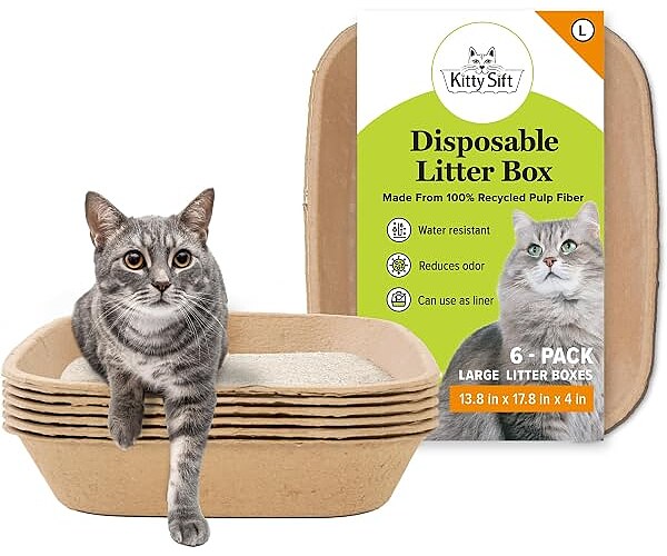 Kitty Sift Disposable Cat Litter Box Large, 6 Count, for Travel and Home