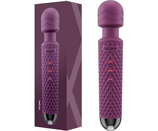 bed geek Handheld Cordless Personal Wand Massager – Waterproof, USB Rechargeable, 20 Vibration Patterns, 8 Speeds, Memory Feature, Skin-Soft Silicone for Ultimate Relaxation Tool