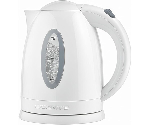 OVENTE 1.7L Electric Tea Kettle, 1100W BPA-Free Water Boiler, White KP72W | Fast Boiling, Auto Shut-Off, Boil-Dry Protection, 360° Swivel Base, Cordless Serving, Clear-View Window and Removable Filter