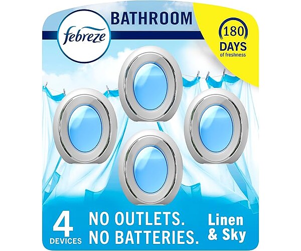 Febreze Bathroom Air Freshener Odor-Fighting Plug In, Linen & Sky Scent, 4 Count