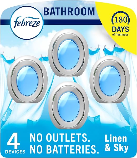Febreze Bathroom Air Freshener Odor-Fighting Plug In, Linen & Sky Scent, 4 Count