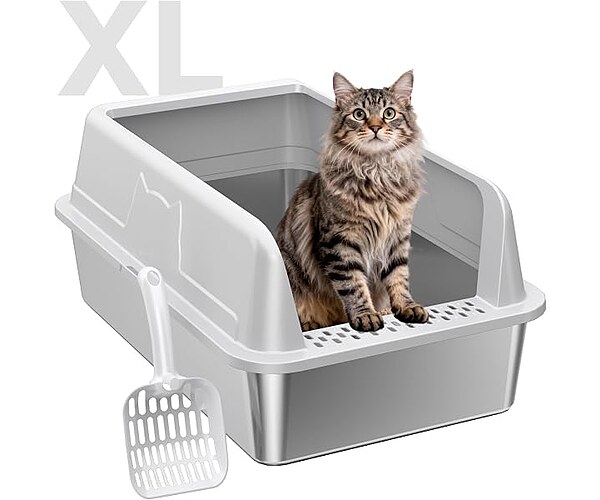 OneBug High-Sided Stainless Steel XL Cat Litter Box for Cats