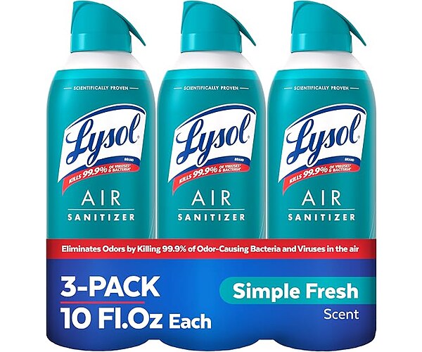 Lysol Air Sanitizer Spray, Air Freshener Alternative, Simple Fresh 3-Pk