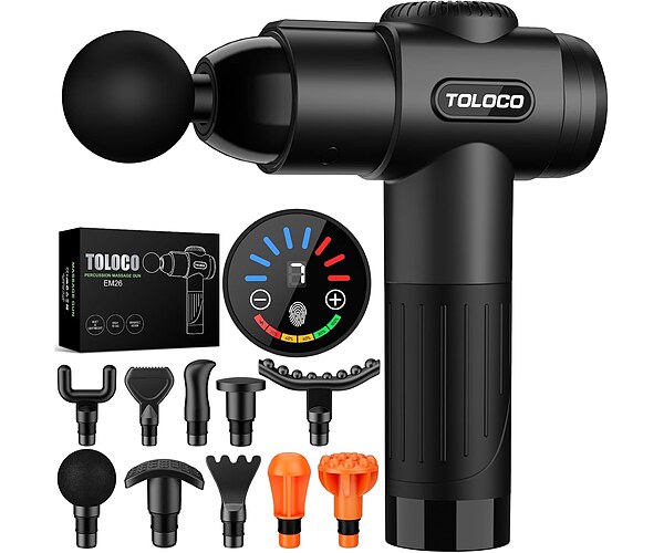 TOLOCO Massage Gun, Deep Tissue Back Massage for Athletes for Pain Relief, Percussion Massager with 10 Massages Heads & Silent Brushless Motor, Relaxation Gifts for Men Women, Black