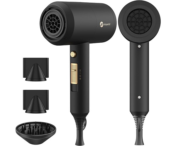 slopehill Professional Ionic Hair Dryer, Powerful 1800W Fast Drying Low Noise Blow Dryer with 2 Concentrator Nozzle 1 Diffuser Attachments for Home Salon Travel (Black)