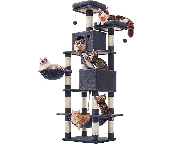 Feandrea Cat Tree, 81.1-Inch Large Cat Tower, Multi-Level Condo, Smoky Gray
