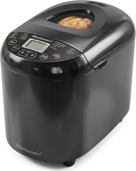 Elite Gourmet 2 Lb Programmable Bread Maker, 19 Presets, Black