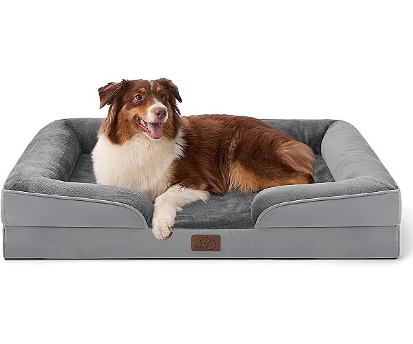 Bedsure Orthopedic Dog Beds Large Sized Dog Washable Original Design | 35" Dog Couch Sofa Waterproof, Comfy Bolster Sides, Removable Cover, Nonslip Bottom, Pet Bed for Cats, Senior Dogs, Grey
