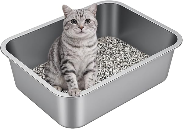 Idymere Stainless Steel High Sided Cat Litter Box