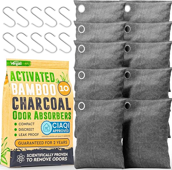 Vergali Activated Charcoal Odor Absorber for Strong Odors in Car, Closet, Shoe