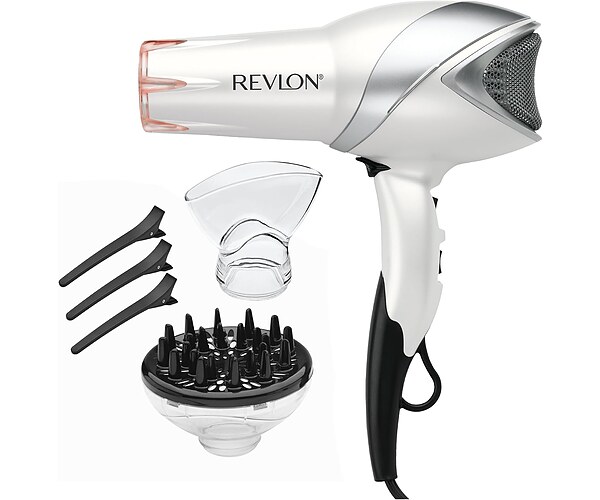 REVLON Infrared Ionic Hair Dryer with Diffuser & Concentrator, White | 2 Speed Settings, Tourmaline Technology for Frizz Control, 1875 Watt Power for Fast Drying, Suitable for All Hair Types