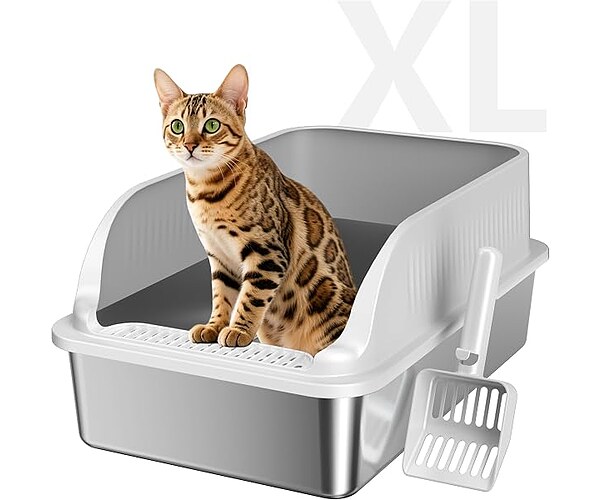KISENG Stainless Steel Cat Litter Box with Lid, XL Metal High Sided Litter Box