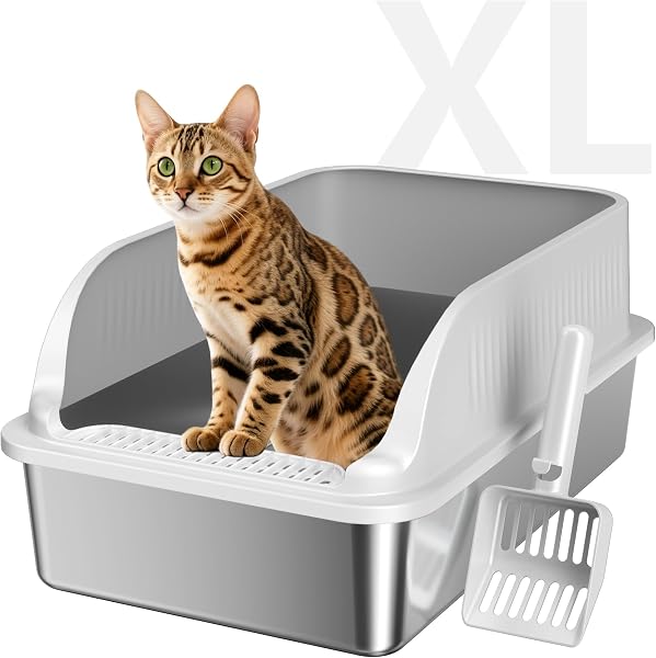 KISENG Stainless Steel Cat Litter Box with Lid