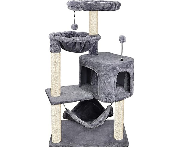 YUNIQUE Cat Tree with Cat Condo and Big Hammock, Grey